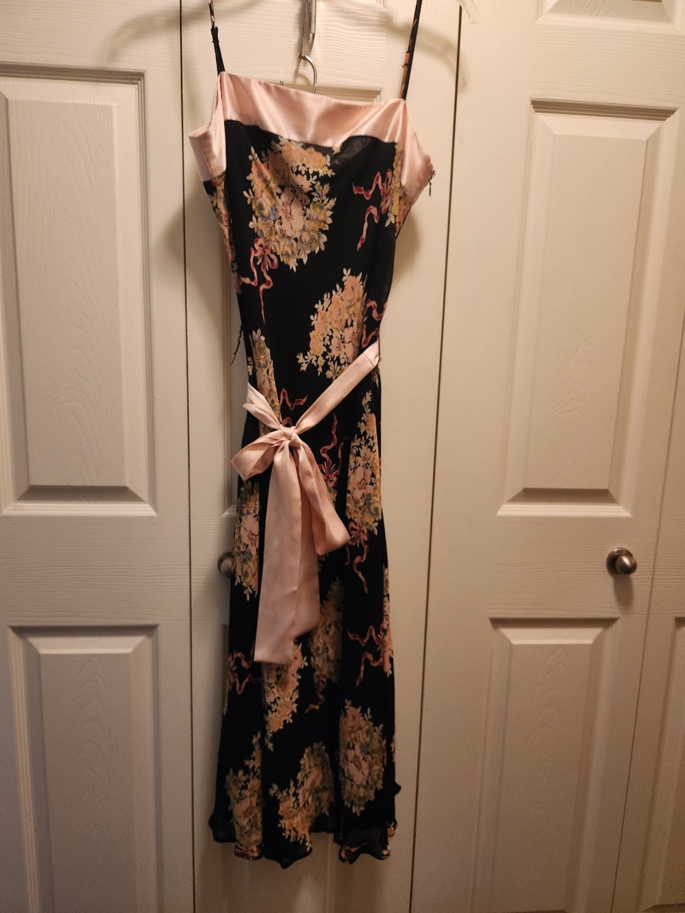 Satin-Trim Floral Slip Dress in Black and Blush